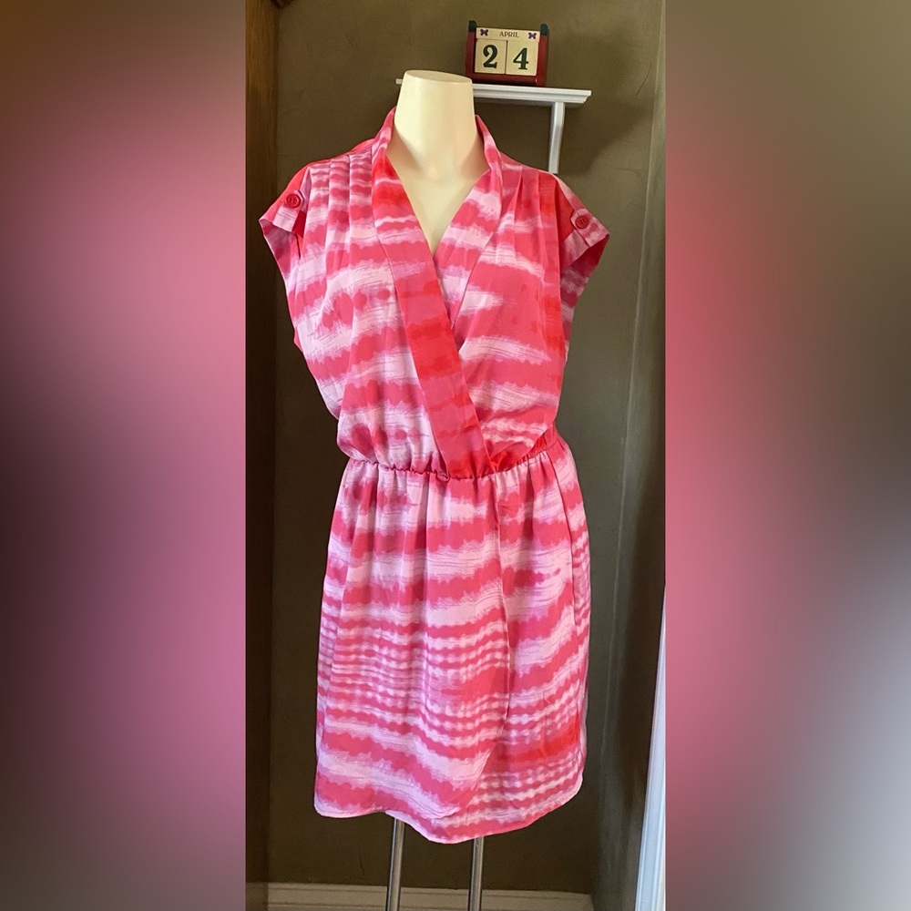 New Crimson Coast Tie dye faux wrap short sleeve dress women’s size Large